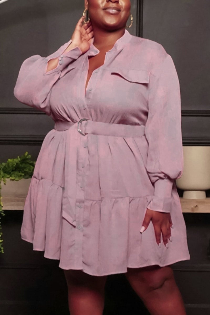 Elle Pink Ruffle Mini Dress w Belt